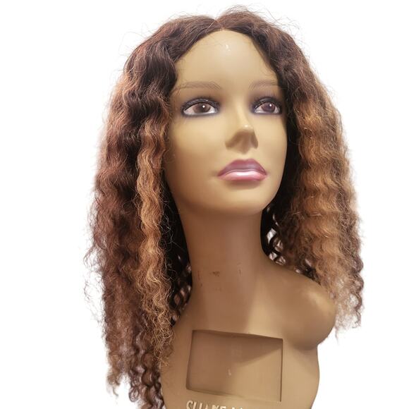 Honey brown Blond Highlight HUMAN HAIR CURLY Wig. Glueless pre cut lace front - Picture 4 of 8